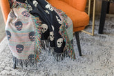 Black Skull Cotton Woven Blanket
